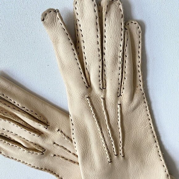 Vintage Light Camel Fine Deerskin Stitch Detail Gloves S - Picture 1 of 6